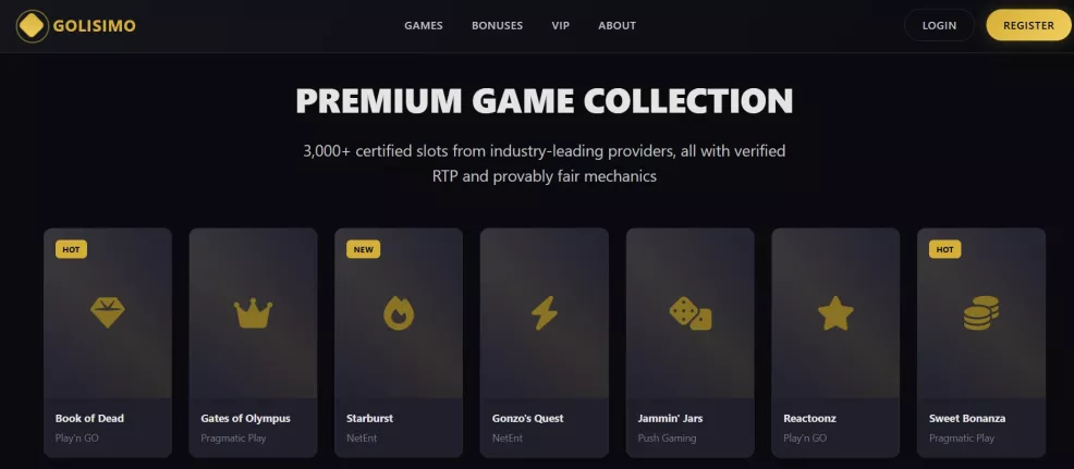 Golisimo Casino Bonus bis 2.500 € und 300 Freispiele